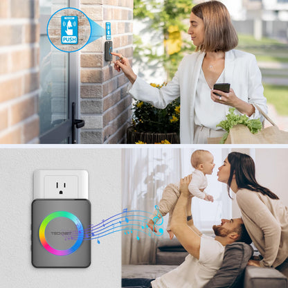 TECKNET Wireless Doorbell, Door Bell 0-120dB, 1300 ft Wireless Range, IP65 Waterproof Classroom Doorbells, 60 Chimes & 5 Volume Levels, RGB Light for Home Kid Room Office Hearing Impaired