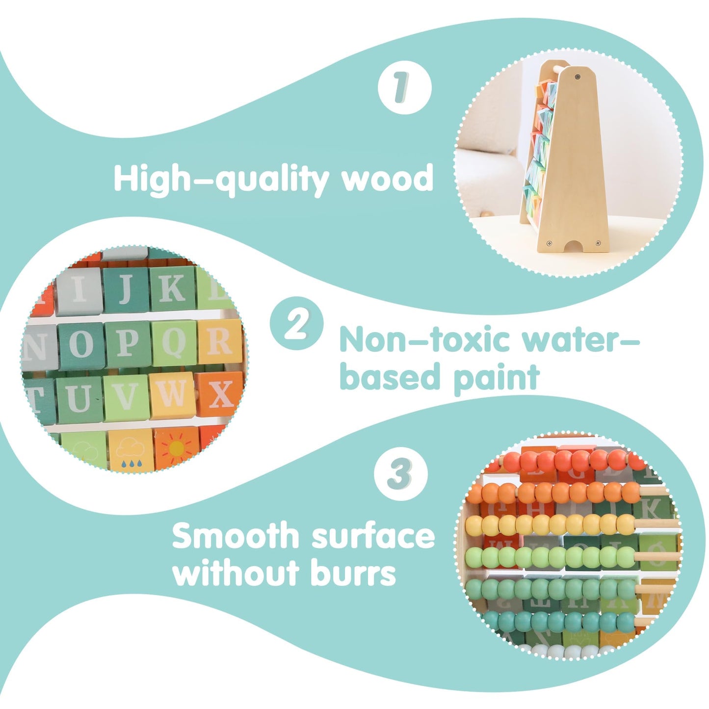 FReniland Wooden Activity Cube - Double-Sided Abacus & Alphabet Flip Tiles for Toddlers 18M+, Educational Counting Toy for Preschool and Homeschool Learning