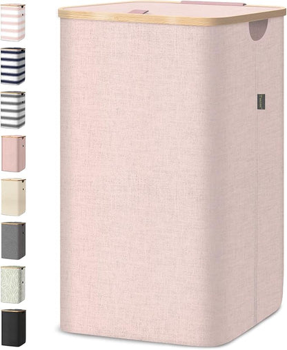 BALEINE Laundry Hamper with Lid, Tall Laundry Baskets with Bamboo Pull Handles