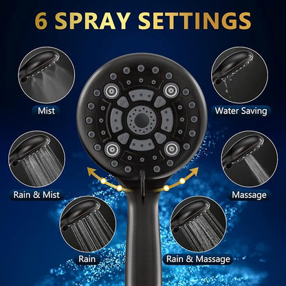 6 Spray Modes High Pressure Handheld Showerhead Set Upgraded 5 Inches Shower Head with Handheld Spray Oil Rubbed Bronze Handheld Shower Head 60 Inches Stainless Steel Hose-1-Min Install