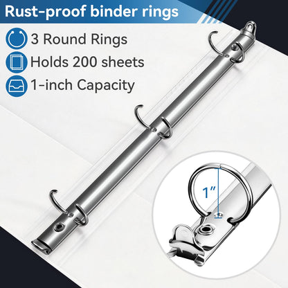 SUIN 3 Ring Binder Bulk 36 Packs -Premium 1'' Binders with Roung Ring Binder, Large 200 Sheet Capacity, Fit 8.5" x 11" US Letter Size Paper, White (1'' White - 36 Packs)