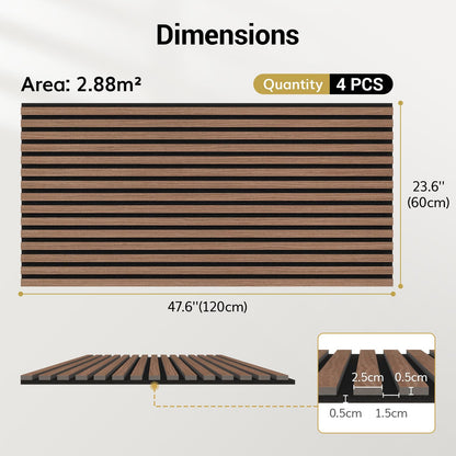 TONOR Wood Slatwall Panels, 4 Pack 47.2" x 23.6"/ 120 x60cm(31ft²) Acoustic Wall Panels, Wood Slat Acoustic Panels for Noise Cancelling and Home Decor, Living Room, Bedroom, Office, Walnut