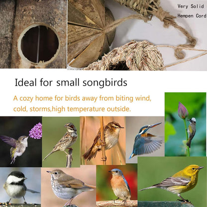 Hamiledyi Humming Bird Houses Nest, Hand Woven Wooden Vintage Chickadee Finch Hut Outdoor Hanging Natural Grass Birdhouse Nest for Canary Finches Robin Wren- Set of 3