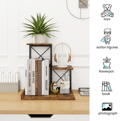 ELITEROO Wood Desktop Shelf, 3 Tier Desk Shelves + Printer Stand, Small Bookshelf Organizer, Printer Riser Stands, Office Storage Rack and Cubicle Organizers Accessories for Dorm Office Home, Brown