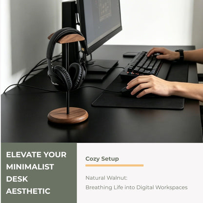 muso wood Walnut Wood & Aluminum Headset Stand, Desktop Headphone Stand, Headset Holder with Anti-slip Pad, Headphone Holder with Storage Base for Most Gaming Music Headsets
