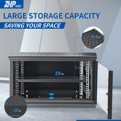 ZHPHMBM 6U Wall Mount IT Network Rack Cabinet - SPCC Cold-Rolled Steel with Vents for Heat Dissipation, Easy Assembly and Cable Routing 15 in Depth for AV and Network Equipment