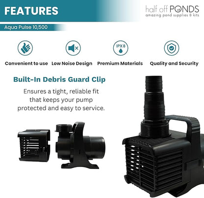 HALF OFF PONDS Submersible Water Pump, 10,500 GPH Pond Pump with 33FT Power Cord and 27 FT Max Head, 620W Ultra Quiet Energy Efficient Pump for Koi Pond, Fountain, Waterfall, Water Garden, Skimmer
