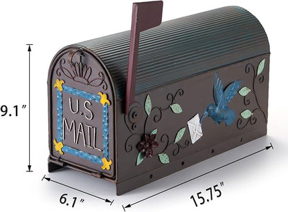 Heavy Duty Mailboxes for Outside, Post Mount Mailbox,Decorative Mailboxes Outside Courtyard Garden (Rusty-Bird)
