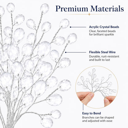 IMIKEYA 50PCS Acrylic Bead Drop Stems Crystal Floral Picks - Clear Crystal Flower Branches Bead Drop Bouquets Flower Twig Picks for Wedding Party Home Decoration Crafts