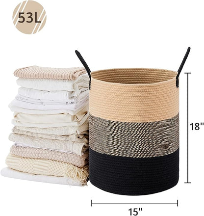 VIPOSCO Large Laundry Hamper, Tall Woven Rope Storage Basket