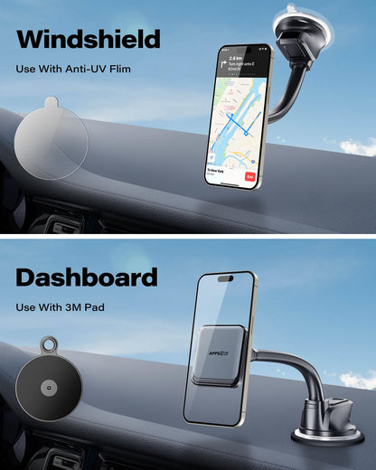 APPS2Car Magnetic Car Phone Holder Mount [6 Strong Magnets], Cell Phone Holder Car [Suction Cup], Phone Car Holder Mount [Windshield Dashboard] fit for Most Smartphones & Mini Tablets