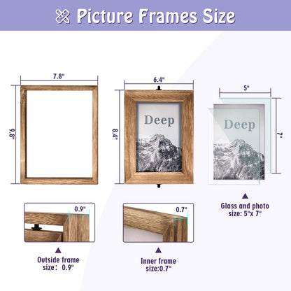 Emfogo 5x7 Picture Frame Rustic Wood Hinged Folding Double Photo Frame, Double Sided Display Rotatable High Definition Glass Collage Picture Frames Vertically on TableTop (Carbonized Black)