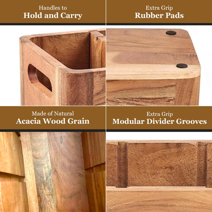Paw-er Play Wooden Caddy Utensil Holder - Premium Acacia Wood Utensil Caddy with Sturdy Design for Easy Organization - Perfect Kitchen Utensil Organizer for Counters, Dining Tables, and Everyday Use