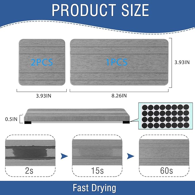 3PCS Water Absorbing Stone Tray, DryingNeat Diatomite Stone Sink Tray, Instant
