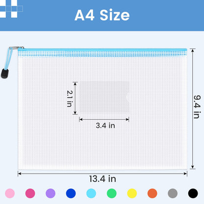 Sooez 32 Pack Mesh Zipper Pouch Bags, A4 Letter Size, Zipper Bags with Label Pocket, Waterproof Bag for Classroom Organizer, School Office Teacher Supplies, Storage Pouches for Board Game Toy Storage