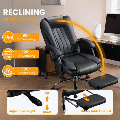 6 Points Vibration & Heat Massage Office Chair with Foot Rest,500lbs Big and Tall Office Chairs,Ergonomic Reclining Desk Chair for Home Office,Gaming