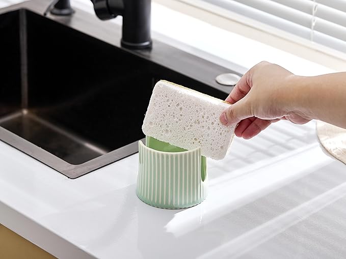 Ceramic Sponge Holder for Kitchen Sink, Sink Caddy Organizer, Dish Sponge