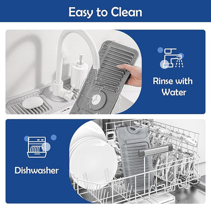 24"Longer Silicone Faucet Mat For Kitchen Sink Splash Guard -7° Slope Snap