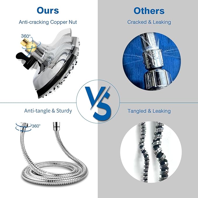 INAVAMZ Shower Head with Handheld High Pressure: Hand Held Shower Head & Rain Shower Head 2-IN-1 Shower Head with 59" Rotatable Stainless Steel Hose, Shower Trim Systems, Sliver 2.5 GPM 15391
