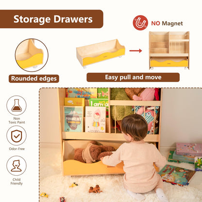 Zoolino 3-in-1 Kids Bookshelf and Toy Storage Organizer, Wooden Book Shelf for Kids Rooms with Large Stuffed Animal Storage & Removable Bins, Space-Saving Nursery Furniture for Toddlers, Natural