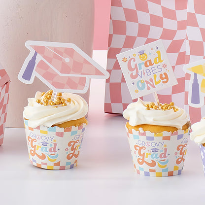 Big Dot of Happiness Groovy Grad - Cupcake Decoration - Hippie Graduation Party Cupcake Wrappers and Treat Picks Kit - Set of 24