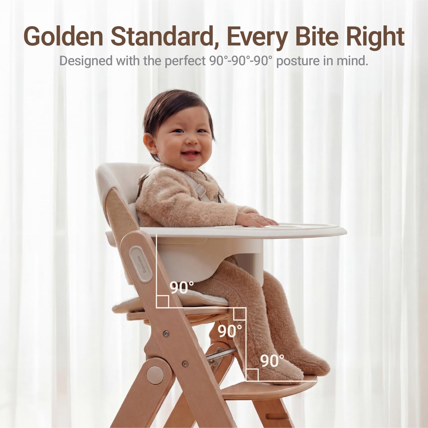Mamazing GrowPod Pro Wooden Baby High Chair for 6 Months to 220lbs, Easy to Clean with Tray, Compact Foldable Highchair for Kitchen & Dining Room, with 5-Point Safety Harnesses and Guard Bar