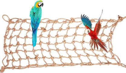 QBLEEV Large Bird Hemp Rope Climbing Net - 17.7"x35" Heavy Duty Parrot Play & Exercise Toy, Stimulating Habitat Enrichment, Promotes Agility Dexterity and Balance
