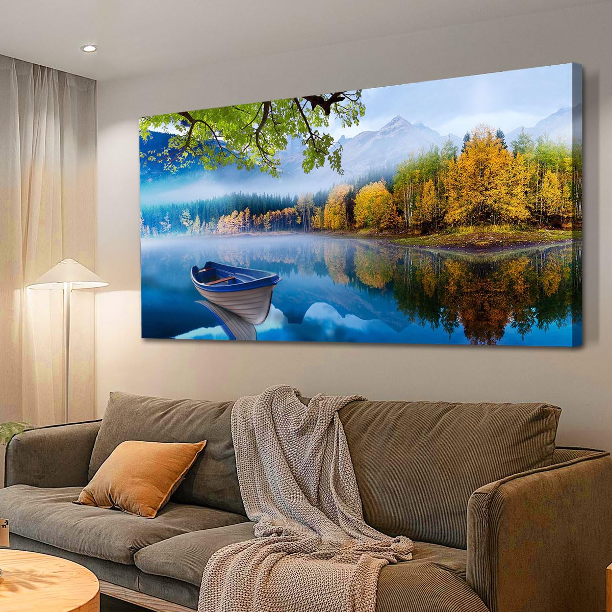 Arjun Tree Wall Art Canvas for Living Room Blue Tree of Life Nature Teal Abstract Textured Painting Picture Modern Panoramic Landscape Artwork Framed Bedroom Home Office Decor, Large Size 40"x20"