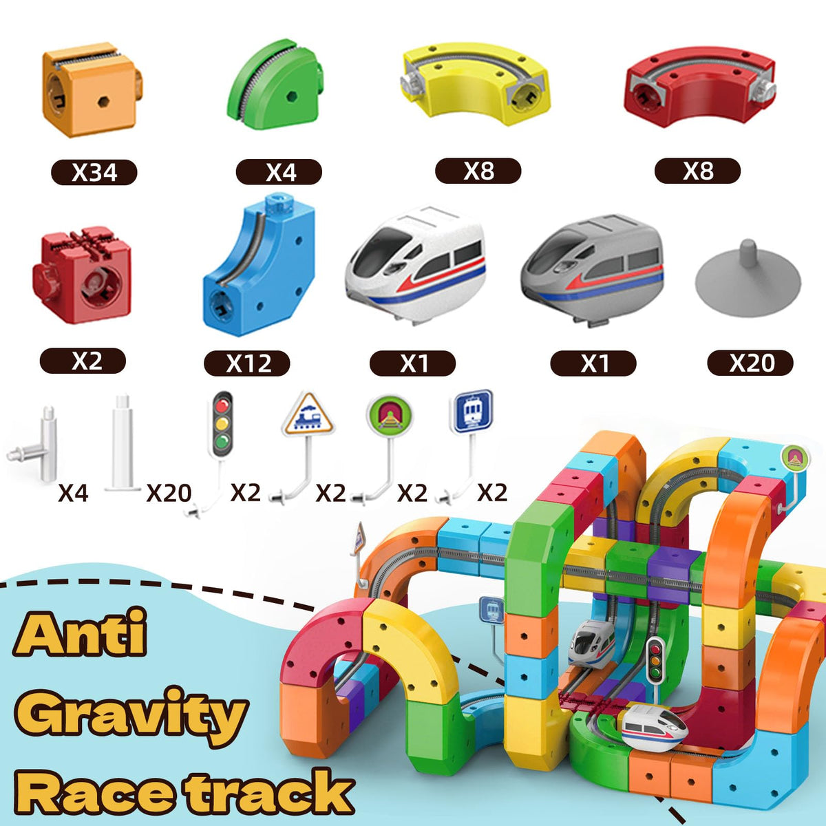 Electric Magnetic Train Track Sets,Building Toy Train Track，Magic Cars Sets,Gravity Defying 3D Embedded Layouts & Motorized Car,for 3-7 Years Old Toddler Boys and Girls Birthday (123PCS-Two Cars)