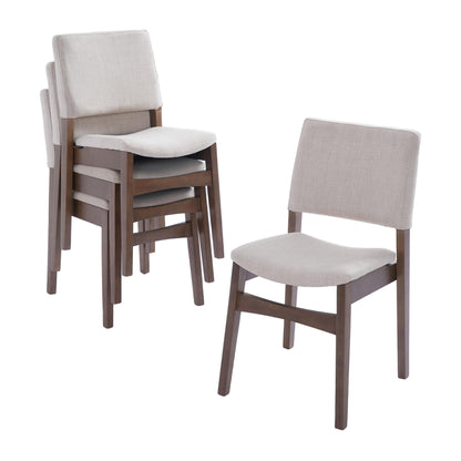 Upholstered Stackable Dining Chairs Set of 2 Linen Fabric Seat Backrest, Solid Wood Frame, Rustic Kitchen Chairs for Dining Room, Living Room, Dark Walnut BM21