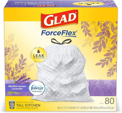Glad ForceFlex Tall Kitchen Trash Bags, 13 Gallon, Gain Lavender