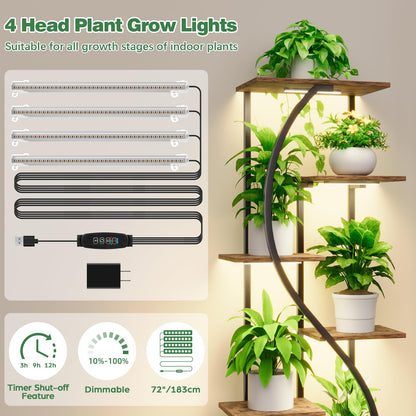 MJOMKN 59" Tall Plant Stand with Grow Light Indoor, 7 Tiered Metal Plant Shelf, S-Shaped Flower Display Stand, Corner Storage Shelf for Living Room, Patio, Balcony Decor