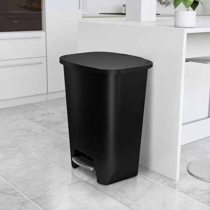 Glad Premium 20 Gallon Trash Can - Plastic Kitchen Waste Bin with Odor Protection of Lid, Stainless Steel Step On Foot Pedal and Garbage Bag Rings, Black