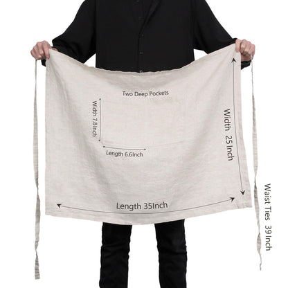TRITON LINEN Pure Linen Apron - 25 x 35 Inch Bistro Half Apron with Large Pocket Unisex Waist Aprons Ideal for Kitchen Crafts and More (Natural Linen)