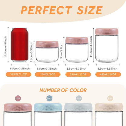 8 oz/250 ml Clear Glass Storage Canister with Airtight Lid, 4 Pack Small Cute Decorative Container Jar for Overnight Oats, Snacks, Yogurt, Cereal, Fruit, Salad, Spice, Sugar, Coffee, Tea