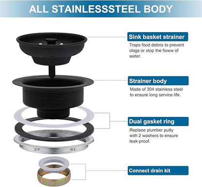ZM Kitchen Black Sink Stainless Steel Basket Strainer