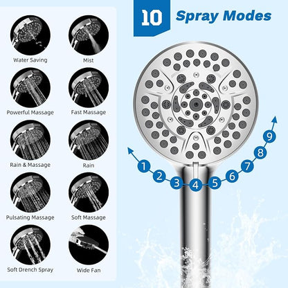 Hibbent cUPC Certified 13'' Shower Head Combo, High Pressure 5 Spray White Rainfall Showerhead, 10 Spray Handheld, All Metal Easy Reach 4-way Diverter Arm with Pause Mode, 71'' Hose and Holder, Chrome