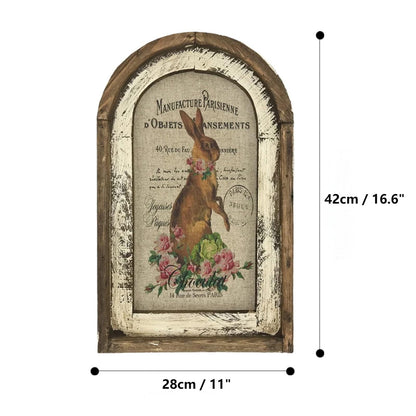 Smaroll Large Rustic Easter Decorations Rabbit Painting with Wooden Arched Frame Farmhouse Decoration Hanging Plaque Bunny Photo Sign Pediments,11 x 16.6 inch