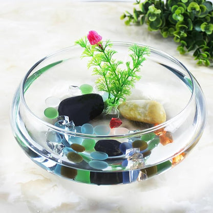 DECHOUS Clear Round Fish Bowl Plastic 7.4 Inch Shallow Vase Bubble Fish Bowl Terrarium Aquatic Plant Pot for Home Decoration Table Centerpiece, 94oz
