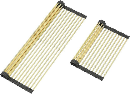Large Telescopic Draining Rack, Gold Roll Up Heat-Resistant Dish Drainer for Stainless Steel Sinks, Non-Slip Silicone Rolling Dish Drainer Roll Rack 18 tube12.59-21.25x12.79''