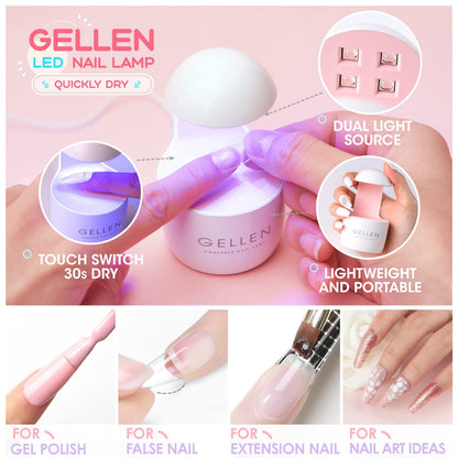 Gellen Gel Tips Nail Extension Kit, Gel Nail Kit with 240Pcs Almond Tips, 3 in 1 UV Glue for Nail Tips, Prep Dehydrator and Primer, U V LED Cure Lamp, Decorations for DIY Manicure Set