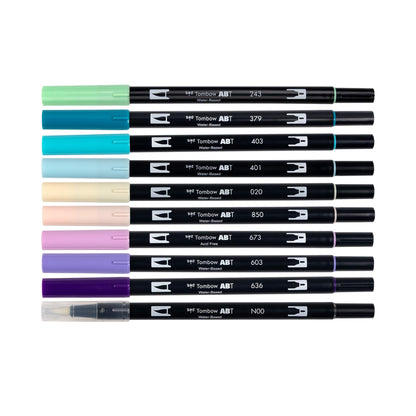 Tombow 56256 Dual Brush Pen Art Markers, Mermaids, 10-Pack, Water-Based Ink, for Hand Lettering, Watercolor, Fine Art, Illustrations