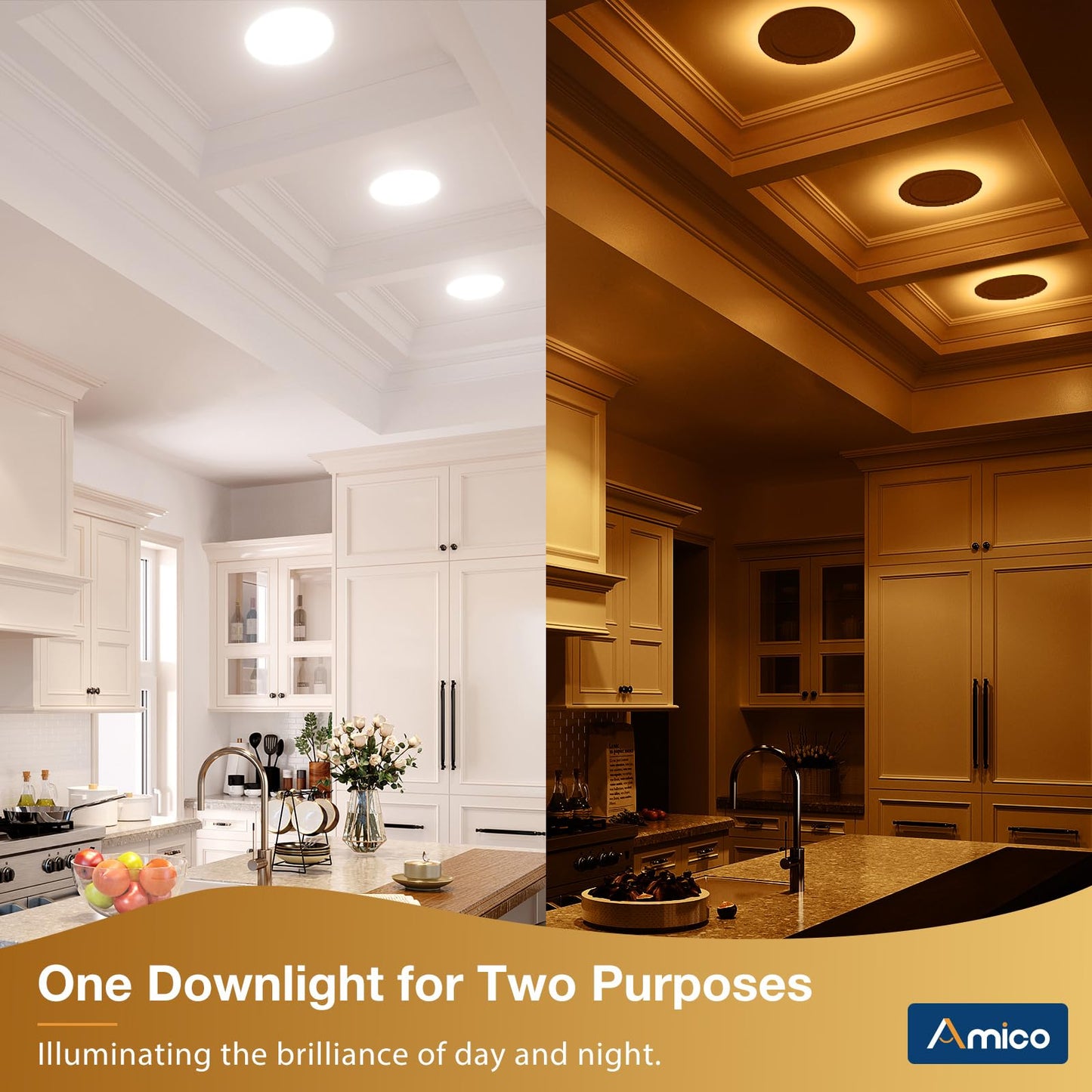 Amico 12 Pack 6 Inch 5CCT LED Recessed Ceiling Light with Night Light, 2700K/3000K/3500K/4000K/5000K Selectable Ultra-Thin Lighting, 12W=110W, 1100LM, Dimmable Canless Wafer Downlight ETL&FCC
