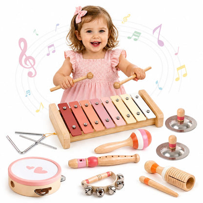 Vanplay Musical Toys for 2 Year Old Girls Birthday Gifts, Montessori Toys for 2 3 Year Old, 8 in 1 Wooden Musical Instruments with Xylophone/ Tambourine/Maracas for Toddler 2-4