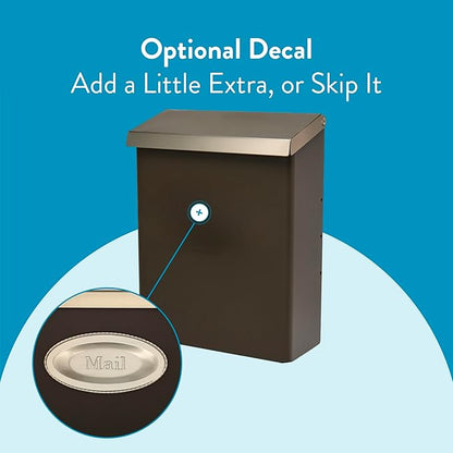 Architectural Mailboxes Designer Galvanized Steel Wall-Mount Mailbox, DVKPBZ0AM, Venetian Bronze, Medium | Galvanized steel build with a concealed lock and key drop box and weather-resistant outdoor construction.