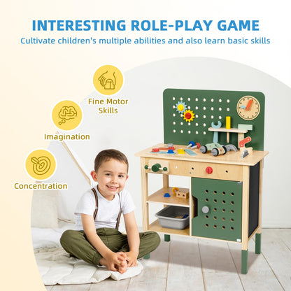 OOOK Kids Tool Bench，Wooden Toddler Workbench with Tools Set，Large Storage Wooden Tool Workbench for Kids Age 3-5，Pretend Play Construction Set Gift for Boys Girls