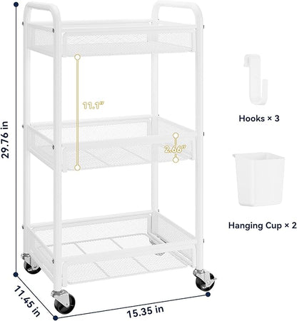 YASONIC 3 Tier Rolling Cart – Metal Utility Storage Carts