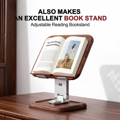 TlaroRiz Walnut-Wooden Laptop Stand for Desk, Adjustable Height & Angle with 360° Aluminum Alloy Swivel Base, Wood Laptop Stand Compatible with MacBook Pro, All Laptops 10-17", Brown
