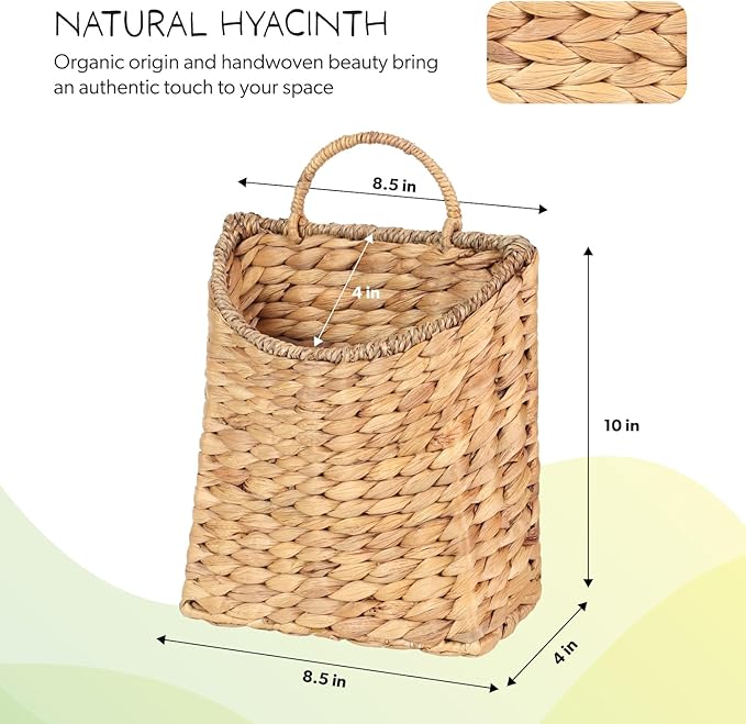 Woven Hanging Water Hyacinth Baskets, Hanging Wall Wicker Basket, Handmade