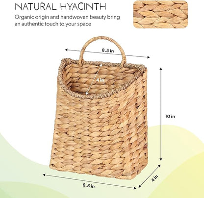 Woven Hanging Water Hyacinth Baskets, Hanging Wall Wicker Basket, Handmade